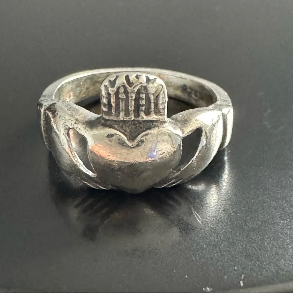 Vintage 925 Sterling Silver Claddagh Ring, Size 4.75